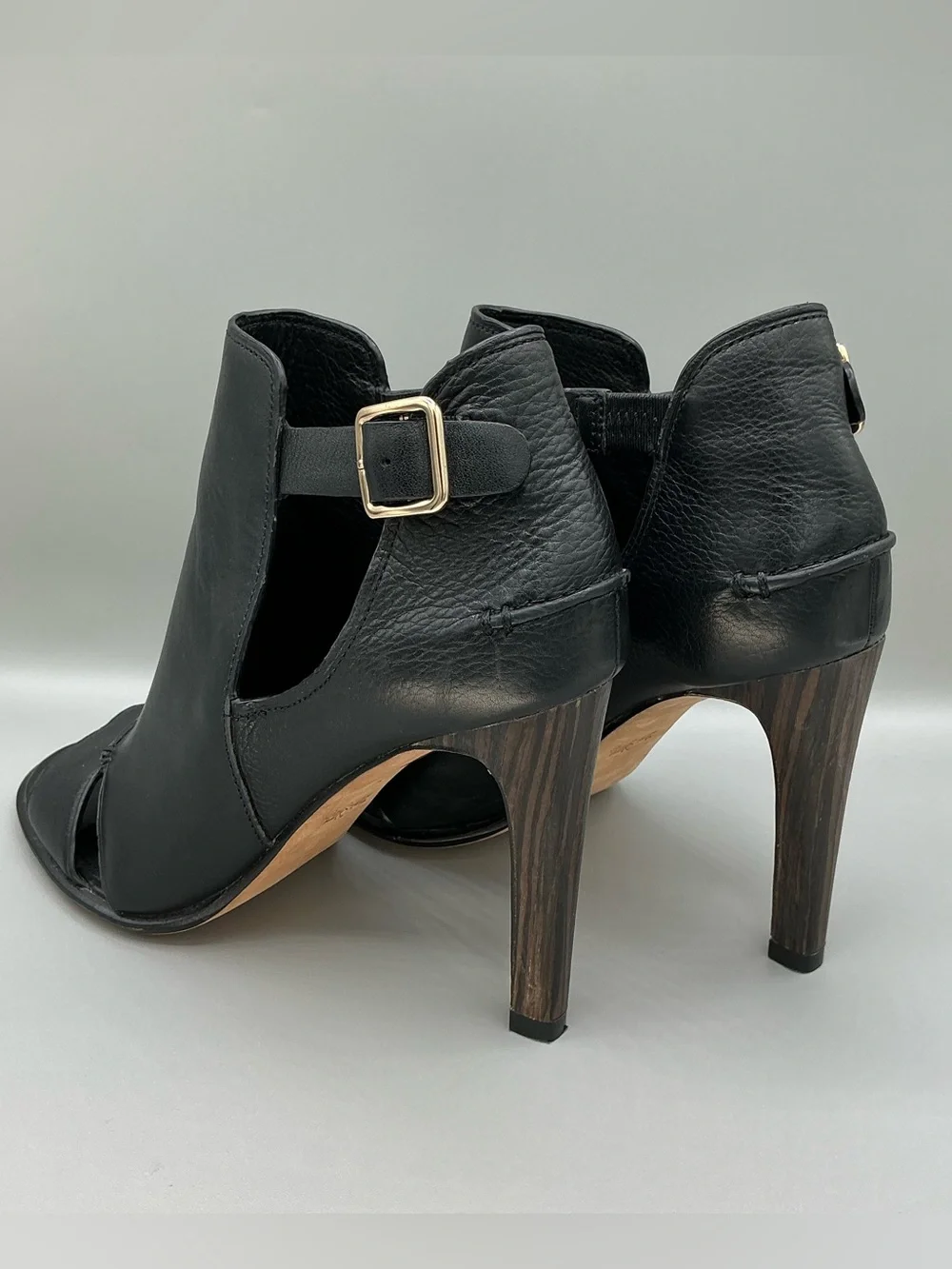 Coach Idena Black Leather Open Toe Booties High Heel Women’s Size 7